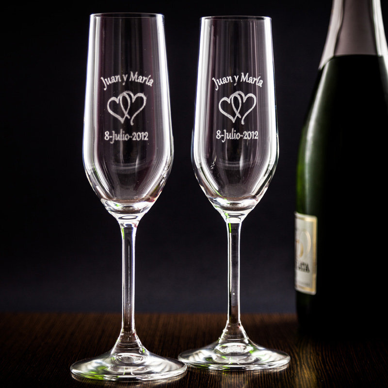 Juego de 2 copas de champán personalizadas para boda con caja, diseño  elegante real, copas de champán grabadas para copas de novia y novio para  boda