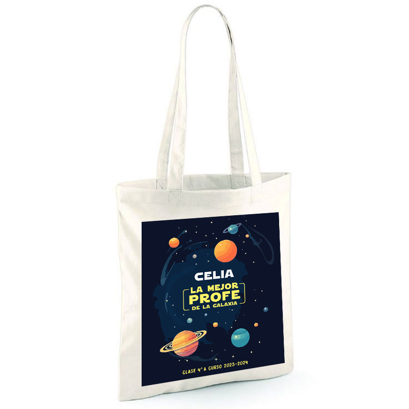 Regalos personalizados: Bolsas personalizadas: Bolsa tote BIO personalizada 'Mejor Profe de la Galaxia