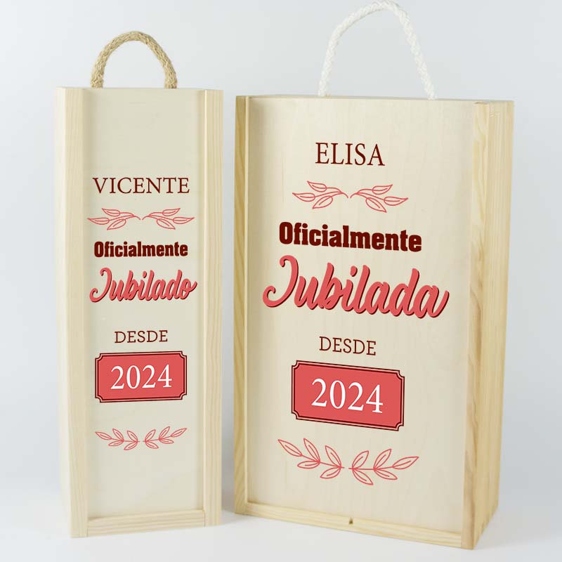 Regalos personalizados: Madera personalizada: Caja de madera para botella de Vino para Jubilación