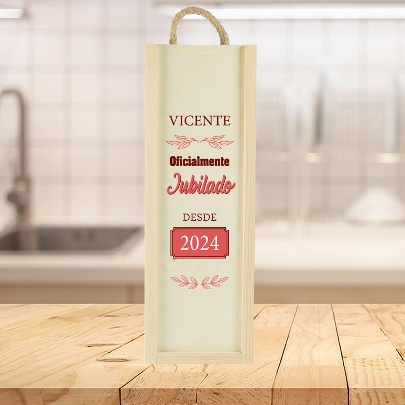 Regalos personalizados: Madera personalizada: Caja de madera para botella de Vino para Jubilación