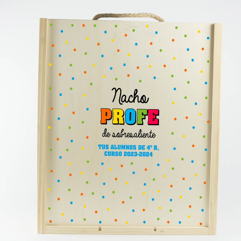 Regalos personalizados: Regalos con nombre: Caja madera personalizada 'Profe de sobresaliente'