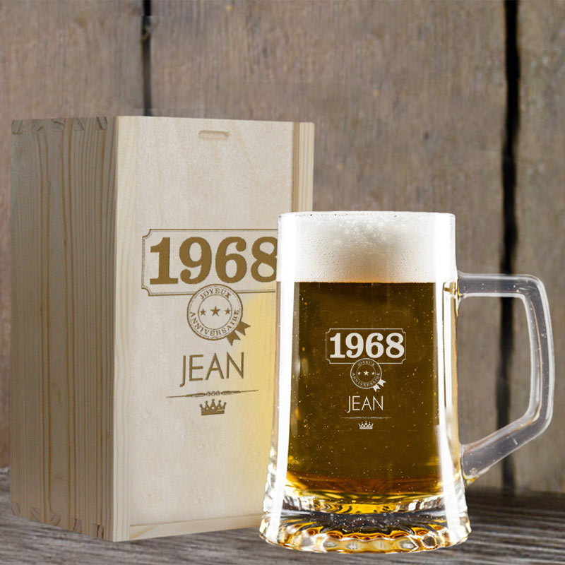 Chope A Biere Annee De Naissance Personnalisee Avec Son Coffret En Bois