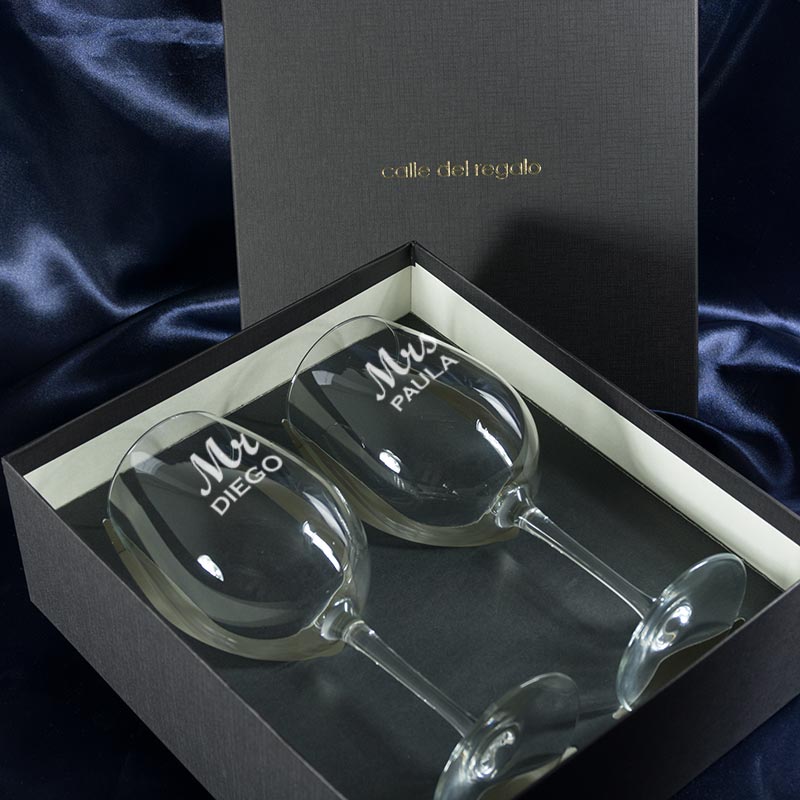 Juego de 2 elegantes copas de champán grabadas para boda, diseño Mr and Mrs  - Vidrio de cristal sin plomo