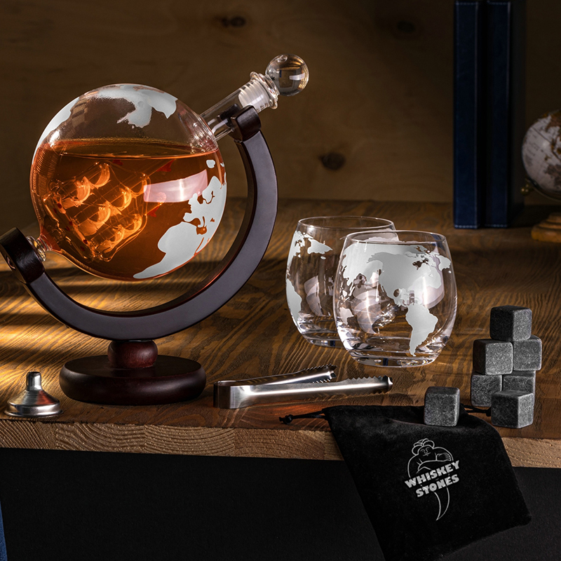 Regalos personalizados: Bebidas personalizadas: Juego de decantador GLOBE DELUXE