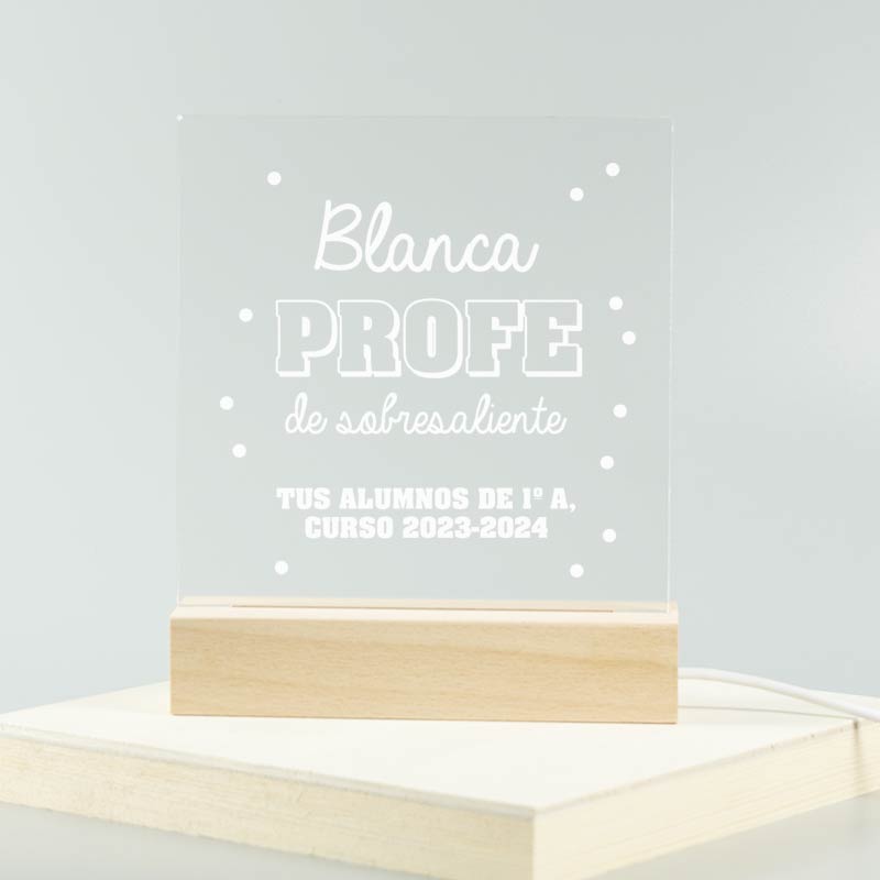 Regalos personalizados: Lámparas personalizadas: Lámpara led grabada 'Profe de sobresaliente'