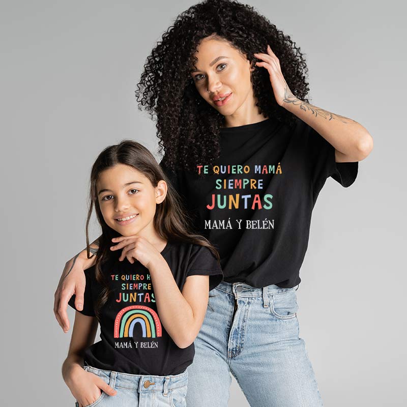 Regalos personalizados: Regalos con nombre: Pack camisetas mamá e hij@ personalizado Arcoiris