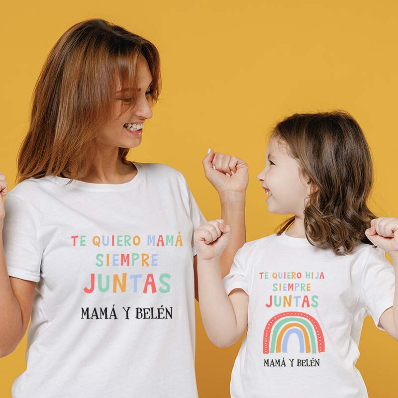 Regalos personalizados: Regalos con nombre: Pack camisetas mamá e hij@ personalizado Arcoiris