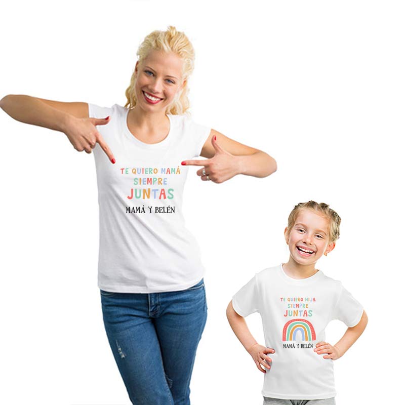 Regalos personalizados: Regalos con nombre: Pack camisetas mamá e hij@ personalizado Arcoiris