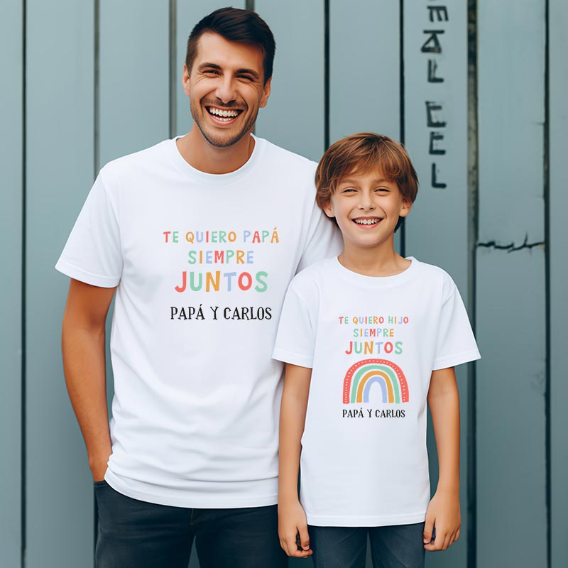 Regalos personalizados: Regalos con nombre: Pack camisetas padre e hijo personalizado Arcoiris