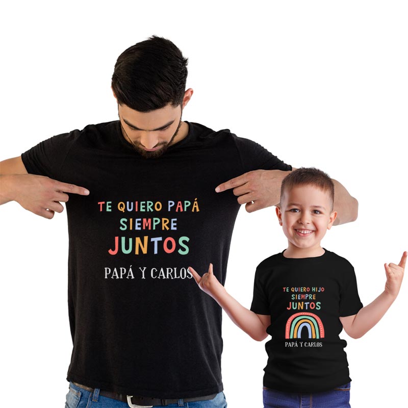 Regalos personalizados: Regalos con nombre: Pack camisetas padre e hijo personalizado Arcoiris