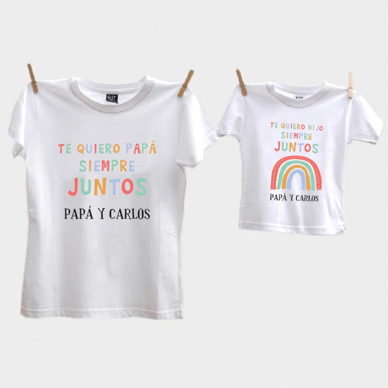 Regalos personalizados: Regalos con nombre: Pack camisetas padre e hijo personalizado Arcoiris